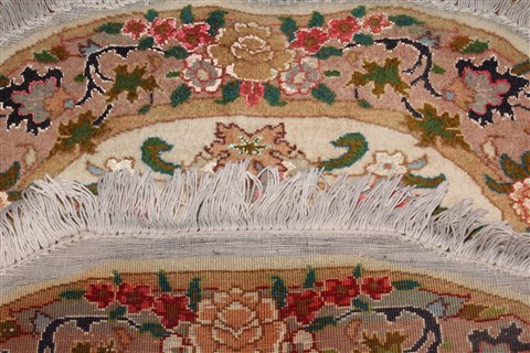 Tabriz Yellow Oval Hand Knotted 19 X 23  Area Rug 400-30645 Image 2