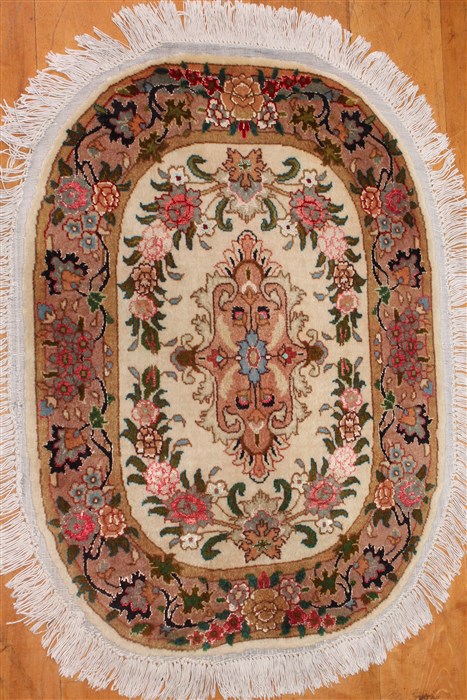 Tabriz Yellow Oval Hand Knotted 19 X 23  Area Rug 400-30645 Image 0