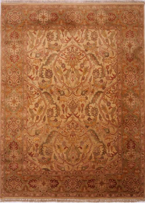 Indian Jaipur Beige Rectangle 8x11 ft Wool Carpet 30674 SKU 30674