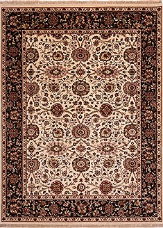 Indian Jaipur White Rectangle 9x12 ft Wool Carpet 30712