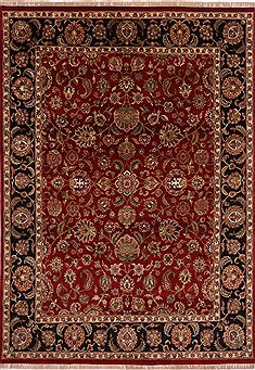 Indian Jaipur Red Rectangle 9x12 ft Wool Carpet 30743