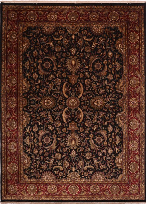 Indian Kashan Black Rectangle 9x12 ft Wool Carpet 30762 | SKU 30762