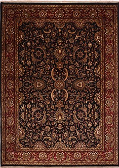 Indian Kashan Black Rectangle 9x12 ft Wool Carpet 30762