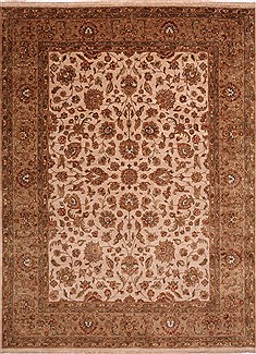 Indian Jaipur Beige Rectangle 9x12 ft Wool Carpet 30766