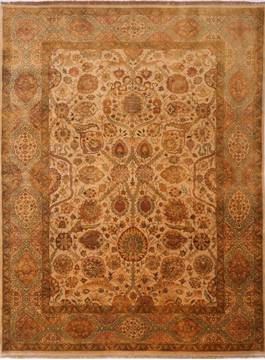 Indian Jaipur Beige Rectangle 9x12 ft Wool Carpet 30806