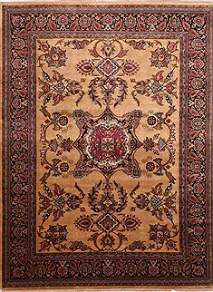Indian sarouk Yellow Rectangle 9x12 ft Wool Carpet 30822