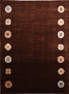 Indian Indo-Tibetan Brown Rectangle 9x12 ft Wool Carpet 30829