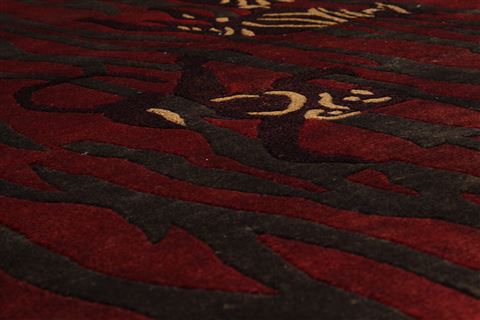 Indo-Tibetan Red Hand Knotted 89 X 115 Area Rug 301-30833 Image 1
