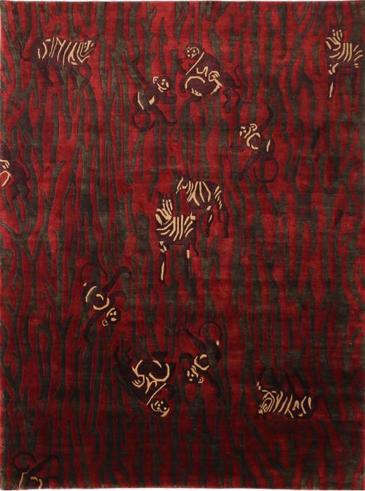Indo-Tibetan Red Hand Knotted 89 X 115 Area Rug 301-30833 Image 0