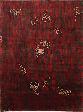 Indian Indo-Tibetan Red Rectangle 9x12 ft Wool Carpet 30833