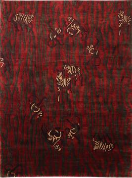 Indian Indo-Tibetan Red Rectangle 9x12 ft Wool Carpet 30833