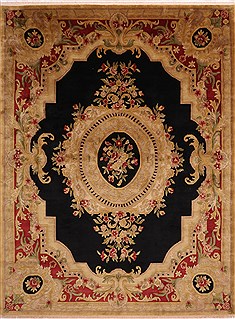 Indian Indo-Tibetan Black Rectangle 9x12 ft Wool Carpet 30854