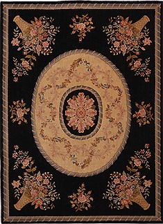 Asian Inspired Black Hand Knotted 9'0" X 12'0"  Area Rug 301-30864
