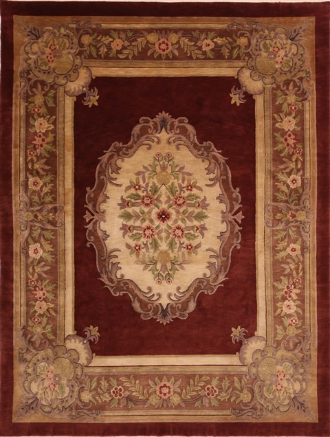 Indian Aubusson Red Rectangle 9x12 Ft Wool Carpet 30872 Sku