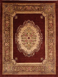 Indian Aubusson Red Rectangle 9x12 ft Wool Carpet 30872