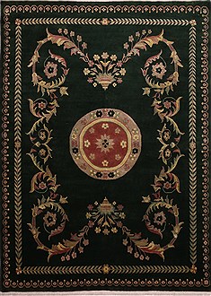 Indian Nepal Green Rectangle 9x12 ft Wool Carpet 30875