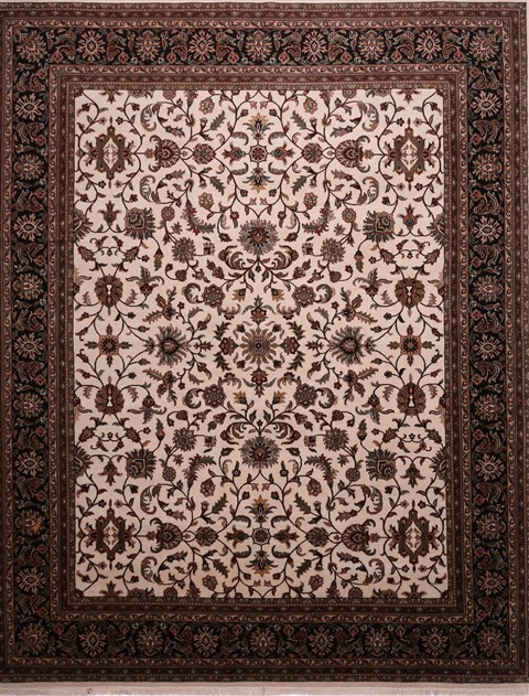 Indian Kashan Beige Rectangle 12x15 ft Wool Carpet 30955 | SKU 30955