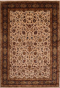 Indian Jaipur Beige Rectangle 10x14 ft Wool Carpet 30987