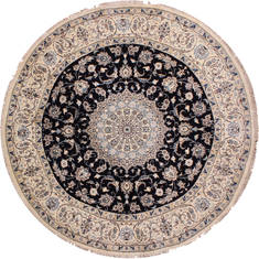 Nain Black Round Hand Knotted 6'5" X 6'5"  Area Rug 254-31013