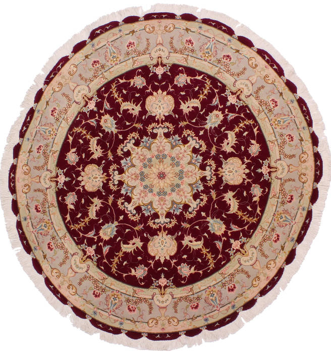 Tabriz Beige Round Hand Knotted 49 X 49 Area Rug 254-32026 Image 0