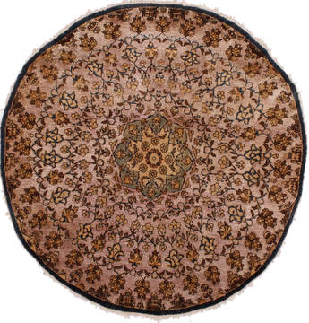 Persian Kashan Beige Round 4 ft and Smaller Wool Carpet 32030