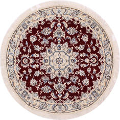 Persian Nain Red Round 4 ft and Smaller Wool Carpet 32033