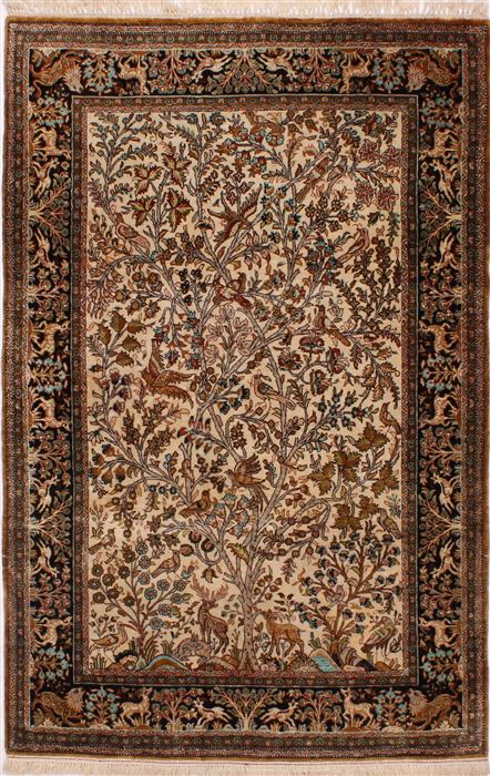 Qum Beige Hand Knotted 36 X 55 Area Rug 254-32060 Image 0
