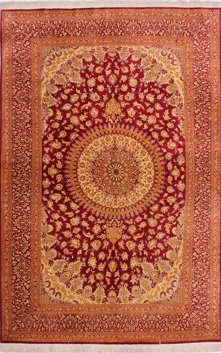 Qum Red Hand Knotted 43 X 67 Area Rug 254-32095 Image 0