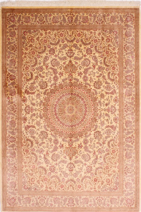 Qum Beige Hand Knotted 44 X 66 Area Rug 254-32103 Image 0