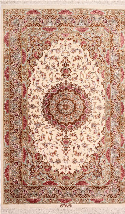 Qum Beige Hand Knotted 32 X 51 Area Rug 254-49139 Image 0