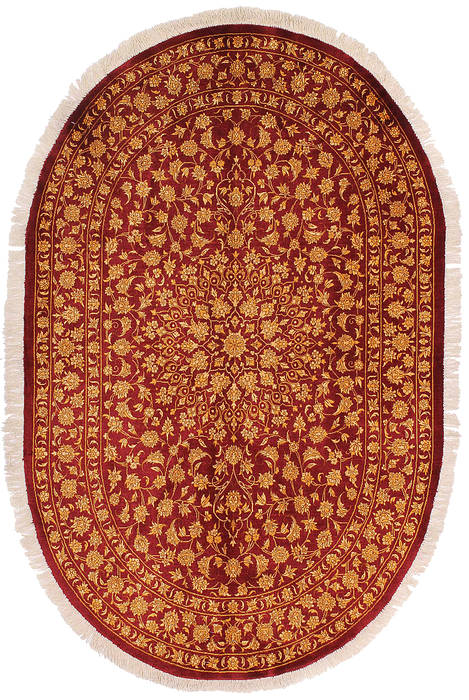 Qum Red Oval Hand Knotted 33 X 50 Area Rug 254-49141 Image 0
