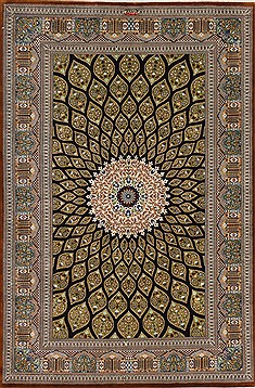 Persian Qum Black Rectangle 3x5 ft Silk Carpet 49160