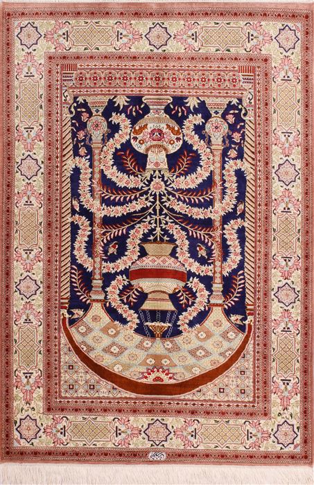 Qum Beige Hand Knotted 34 X 41 Area Rug 254-49163 Image 0