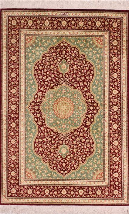Qum Red Hand Knotted 33 X 41 Area Rug 254-49166 Image 0