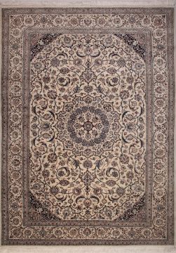 Persian Nain White Rectangle 8x11 ft Wool Carpet 74426