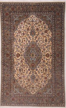 Persian Kashan Beige Rectangle 5x7 ft Wool Carpet 74427
