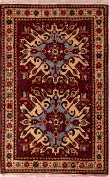 Turkish Karabakh Red Rectangle 4x6 ft Wool Carpet 74434