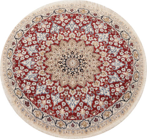 Nain Red Round Hand Knotted 47 X 47 Area Rug 155-74469 Image 0