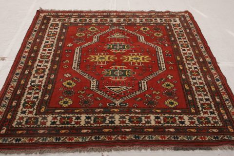 Kazak Red Square Hand Knotted 54 X 55 Area Rug 155-74570 Image 1