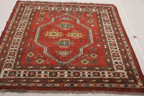 Kazak Red Square Hand Knotted 54 X 55 Area Rug 155-74570 Image 2