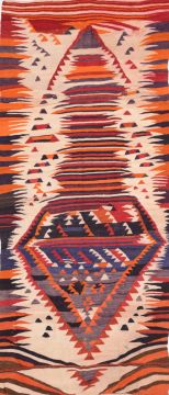 Afghan Kilim Red Runner 10 to 12 ft Wool Carpet 74676