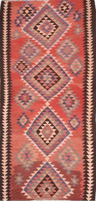 Kilim Red Runner Flat Woven 411 X 102 Area Rug 100-74702 Image 0
