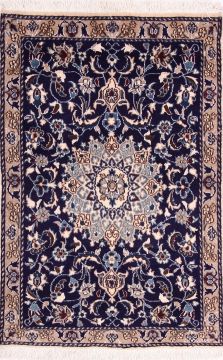 Persian Nain Blue Rectangle 3x4 ft Wool and Silk Carpet 74809