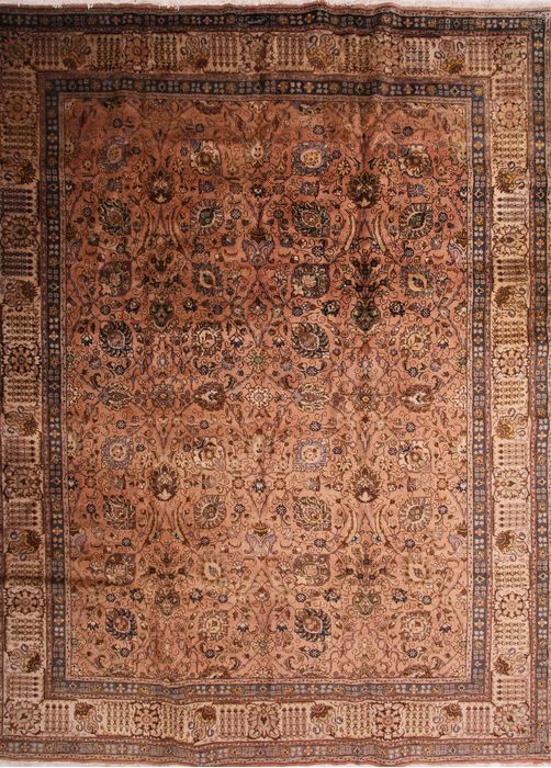 Tabriz Beige Hand Knotted 112 X 147 Area Rug 155-74834 Image 0