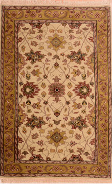 Indian Jaipur Beige Rectangle 3x5 ft Wool Carpet 74900