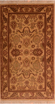 Indian Jaipur Beige Rectangle 3x5 ft Wool Carpet 74906