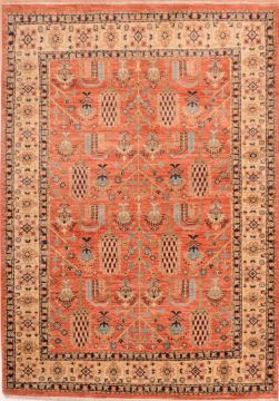 Chobi Orange Hand Knotted 4'1" X 5'9"  Area Rug 100-75237