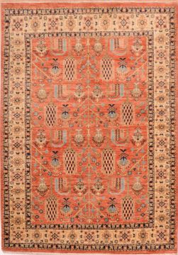 Chobi Orange Hand Knotted 4'1" X 5'9"  Area Rug 100-75237