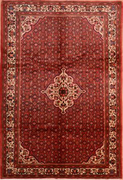 Persian Hamedan Red Rectangle 7x10 ft Wool Carpet 75317