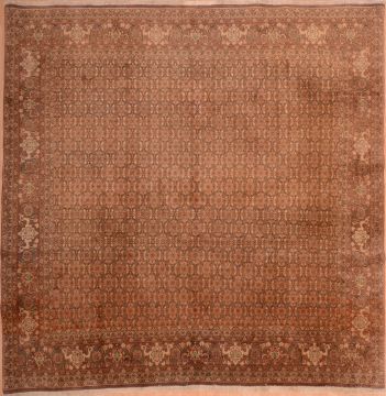 Tabriz Brown Square Hand Knotted 9'6" X 9'7"  Area Rug 100-75335